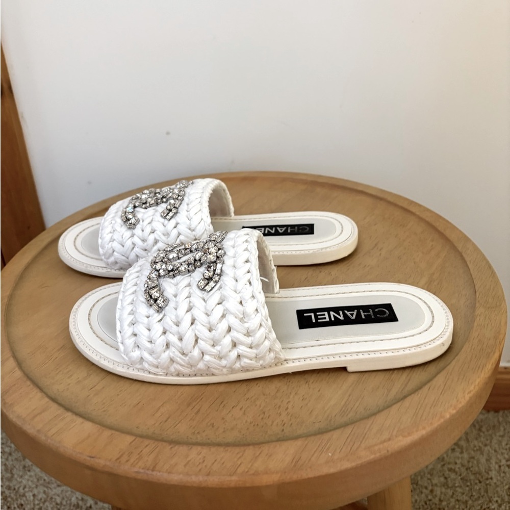 CHANEL  Raffia Crystal CC Mules Sandals - Picture 3 of 8